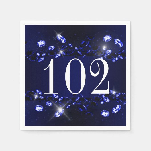 102. Geburtstag Blue Black Funkelnd Diamond Serviette (Vorderseite)
