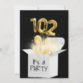 102. Geburtstag Gold Ballons in weißer Box Einladung (Vorderseite)