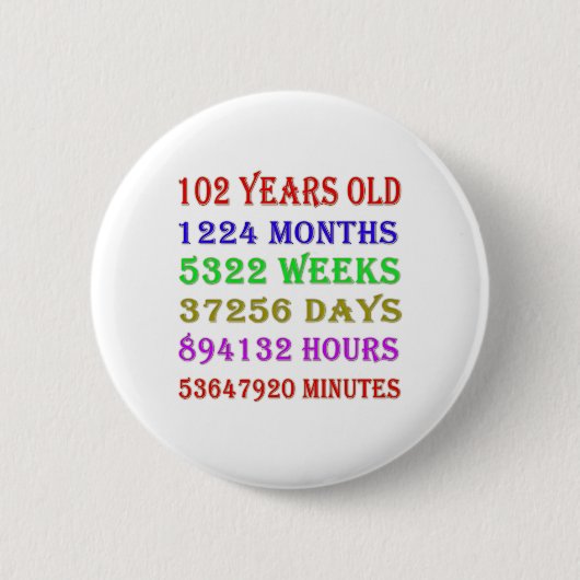 102. Geburtstag - Meilensteine Button (Vorderseite)