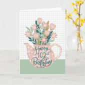 102. Geburtstag w Polka Dot Teapot von Blume Karte (Gelbe Blume)