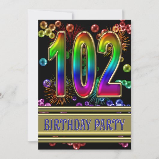 102. Geburtstagsparty Einladung mit Blasen (Vorderseite)