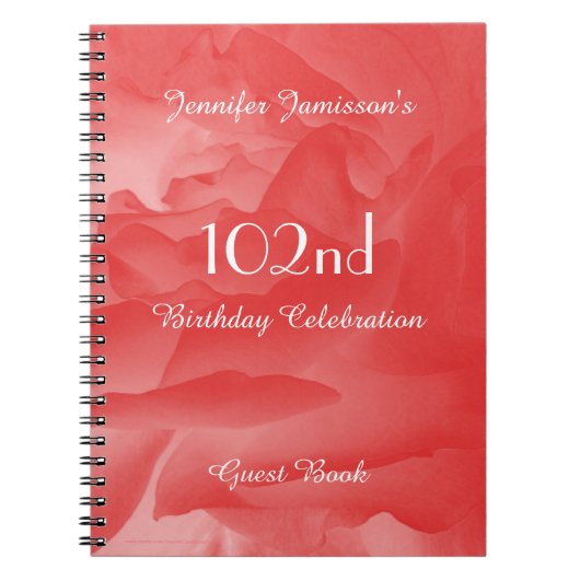 102. Geburtstagsparty Gästebuch, Coral Pink Rose Notizblock (Vorderseite)