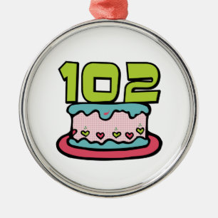 102-jähriger Geburtstagskuchen Silbernes Ornament