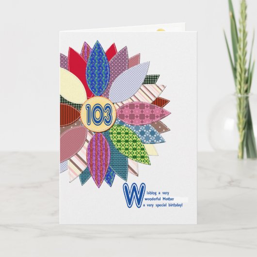 103. Geburtstag für Mutter, genähte Blume Karte (Vorderseite)