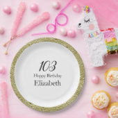 103. Geburtstag Schwarz Weiß und Gold Pappteller (Party)