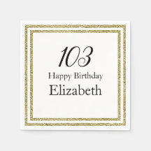 103. Geburtstag weiße und goldene Serviette