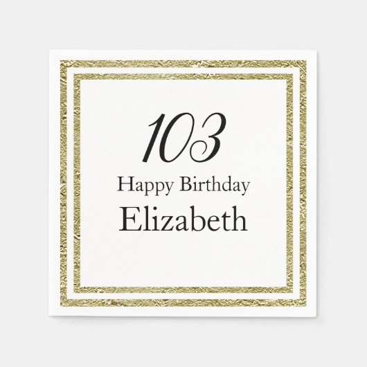 103. Geburtstag weiße und goldene Serviette (Vorderseite)