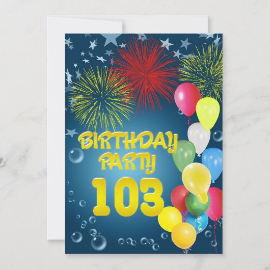 103. Geburtstagsparty Einladung mit Ballons (Vorderseite)