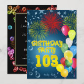 103. Geburtstagsparty Einladung mit Ballons (Vorne/Hinten)