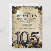 105. Balloons Black Gold Geburtstag Einladung (Vorderseite)