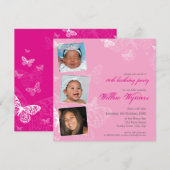 105 - FOTO GEBURTSTAG ERSUCHT :: Schmetterlinge 1S Einladung (Vorne/Hinten)