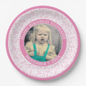 105 Foto Random Zahlenmuster Pink/Weiß Pappteller (Vorderseite)