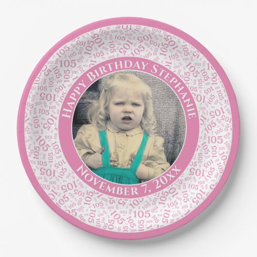 105 Foto Random Zahlenmuster Pink/Weiß Pappteller (Vorderseite)