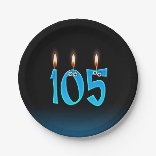 105. Geburtstag mit hellen Kerzenzahlen Pappteller (Vorderseite)