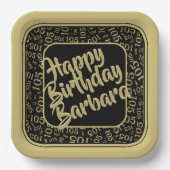 105. Geburtstag Random Number Pattern Gold/Schwarz Pappteller (Vorderseite)
