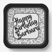 105. Geburtstag Random Zahlenmuster Schwarz/Weiß Pappteller (Vorderseite)
