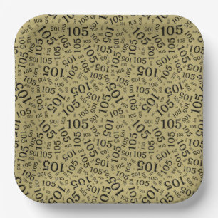 105. Geburtstag Schwarz/Gold/Weiß Random Muster Pappteller