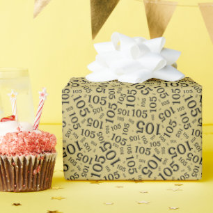 105. Geburtstag Schwarz/Gold Zufallszahlenmuster Geschenkpapier