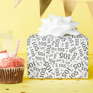 105. Geburtstag Schwarz/Weiß Zufallszahlenmuster Geschenkpapier