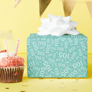105. Geburtstag Türkis/Weiß Zufallszahlenmuster Geschenkpapier