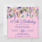 105. Geburtstag Wildblumen Rosa 105 Jahre Einladung (Vorderseite)