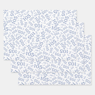 105. Geburtstag Zufallszahlenmuster Blau/Weiß Geschenkpapier Set