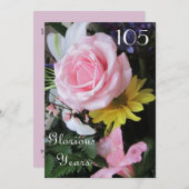 105. Geburtstagsfeier!-Rosa Bouquet Einladung (Vorne/Hinten)