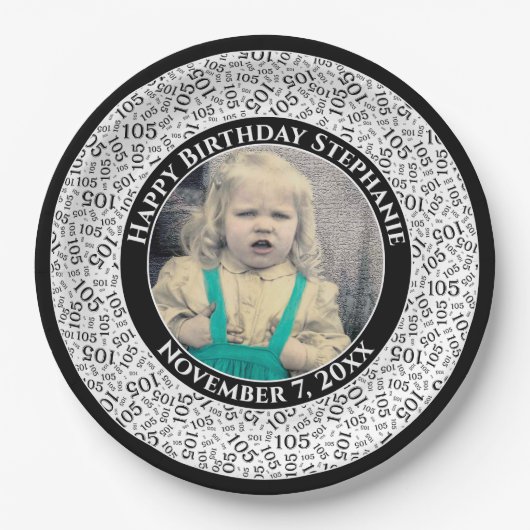 105 Ihr Foto Random Zahlenmuster Schwarz/Weiß Pappteller (Vorderseite)