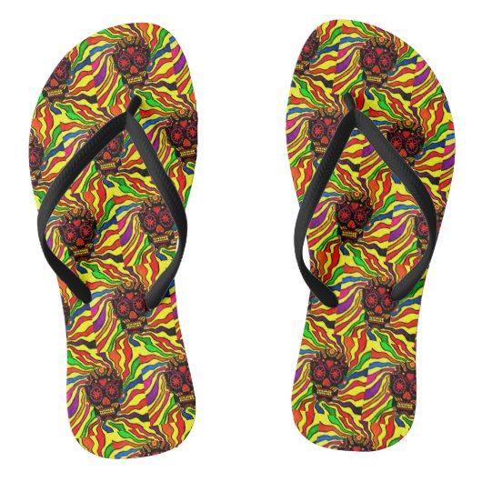 105 - Neon Skull Flip Flops Badesandalen (Fußbett)