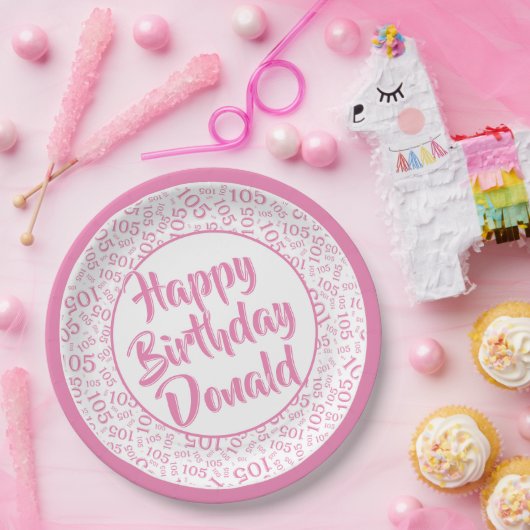 105. Party Random Number Pattern Rosa/Weiß Pappteller (Party)