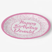 105. Party Random Number Pattern Rosa/Weiß Pappteller (Schrägansicht)