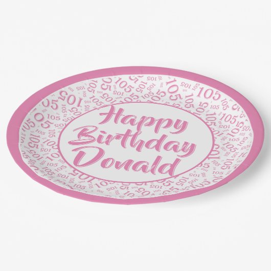 105. Party Random Number Pattern Rosa/Weiß Pappteller (Schrägansicht)