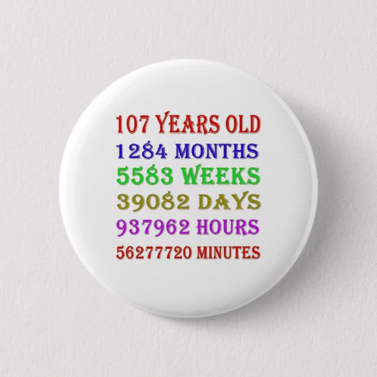 107. Geburtstag - Meilensteine Button (Vorderseite)
