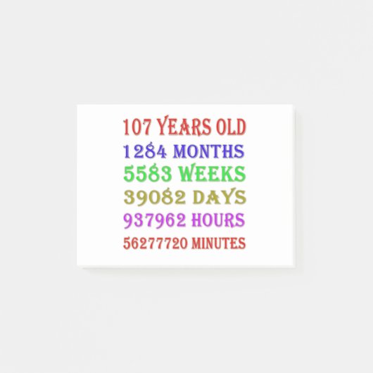 107. Geburtstag - Meilensteine Post-it Klebezettel (Vorderseite)
