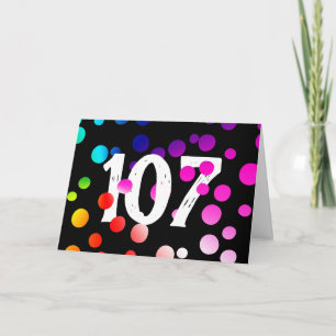 107. Geburtstag Rainbow Dots auf Black Karte