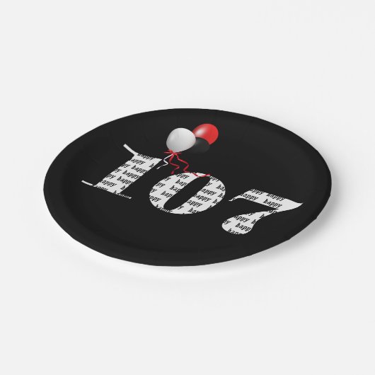 107. Geburtstagsballons Pappteller (Schrägansicht)