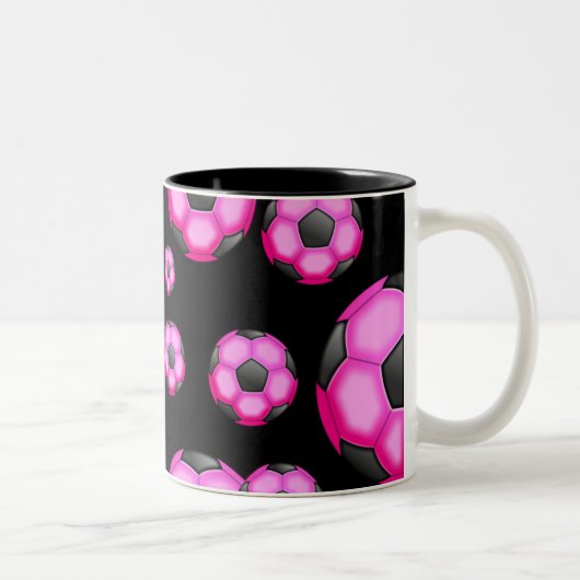 107 PINK SOCCER BALL SPORTS TEAM PATTERN WALLPAPER ZWEIFARBIGE TASSE (Rechts)