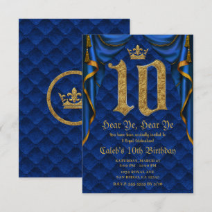 10. 10. Geburtstagsfeier Royal Blau Goldene Krone Einladung