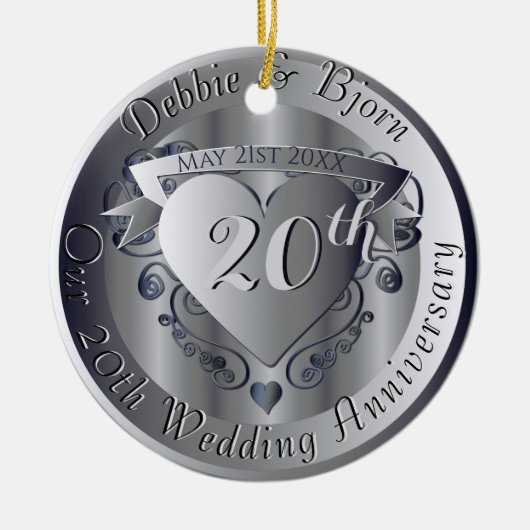 10., 20., 25., 70. Jahrestag der Hochzeitsfeier Keramik Ornament (Vorne)