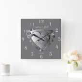 10., 20., 25. Hochzeitstag, Silberherz Quadratische Wanduhr (Zuhause)