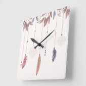10.75" Boho Feathers Square Acrylic Wall Clock Quadratische Wanduhr (Winkel)