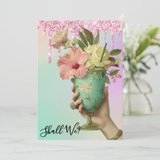 *~* 10 A101 FOTO Ombre Cocktail BACHELORETTE Einladung (Stehend Vorderseite)