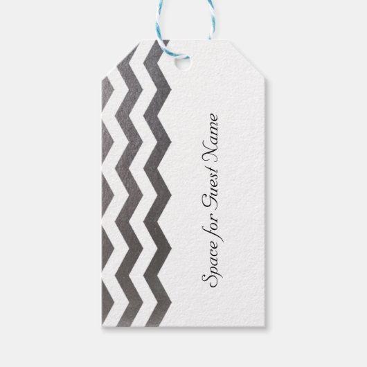 10 Bilingual Chic Silver Zickzack Gast Name Tag Geschenkanhänger (Vorderseite)