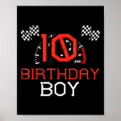 10 Birthday Boy Speedometer Race Flag 10th Bday Bo Poster (Vorne)
