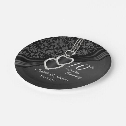 10. Black Onyx Hochzeitspapier-Teller Pappteller (Schrägansicht)