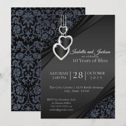 10. Black Onyx Jubiläumsdesign Einladung (Vorne/Hinten)