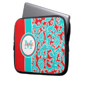 10" Blue Red White Monogram Damask Notebook-Sieb Laptopschutzhülle (Vorderseite Links)