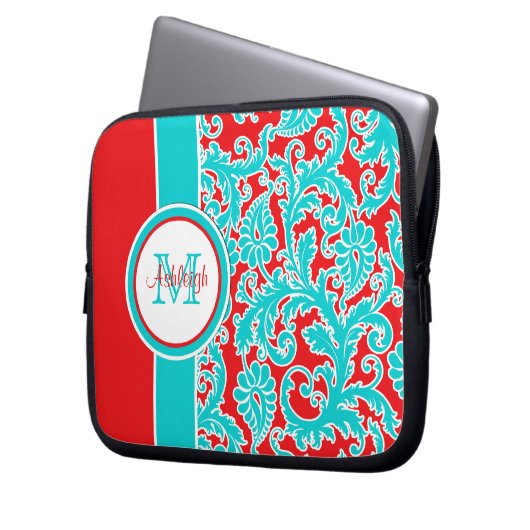 10" Blue Red White Monogram Damask Notebook-Sieb Laptopschutzhülle (Vorderseite Links)