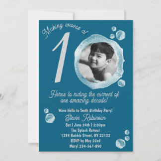 10. Dunkle Aquamarine Blase Geburtstagsparty Einla Einladung