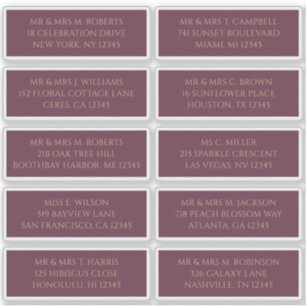 10 Einzelner Gast Name Adresse Pflaumen Gold Aufkleber